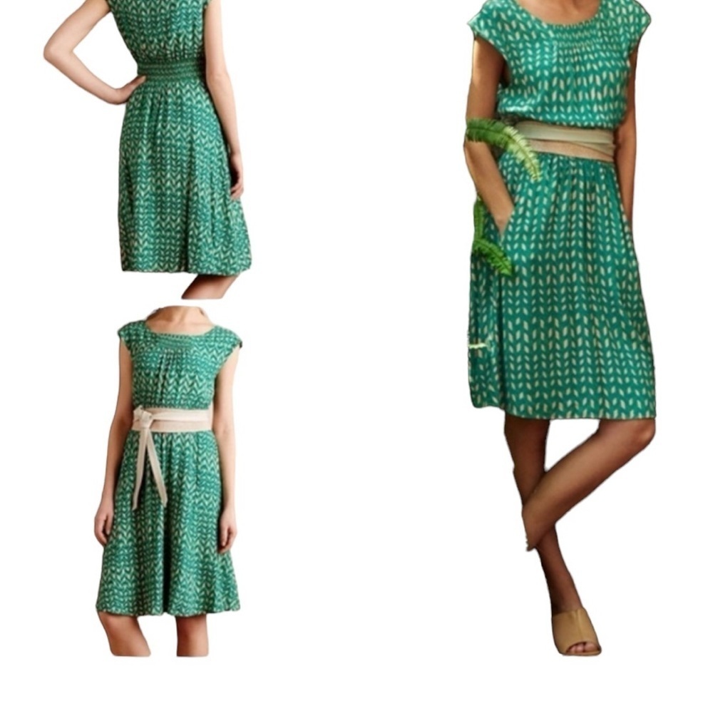 Maeve by Anthropologie Eveline geometric green dress.